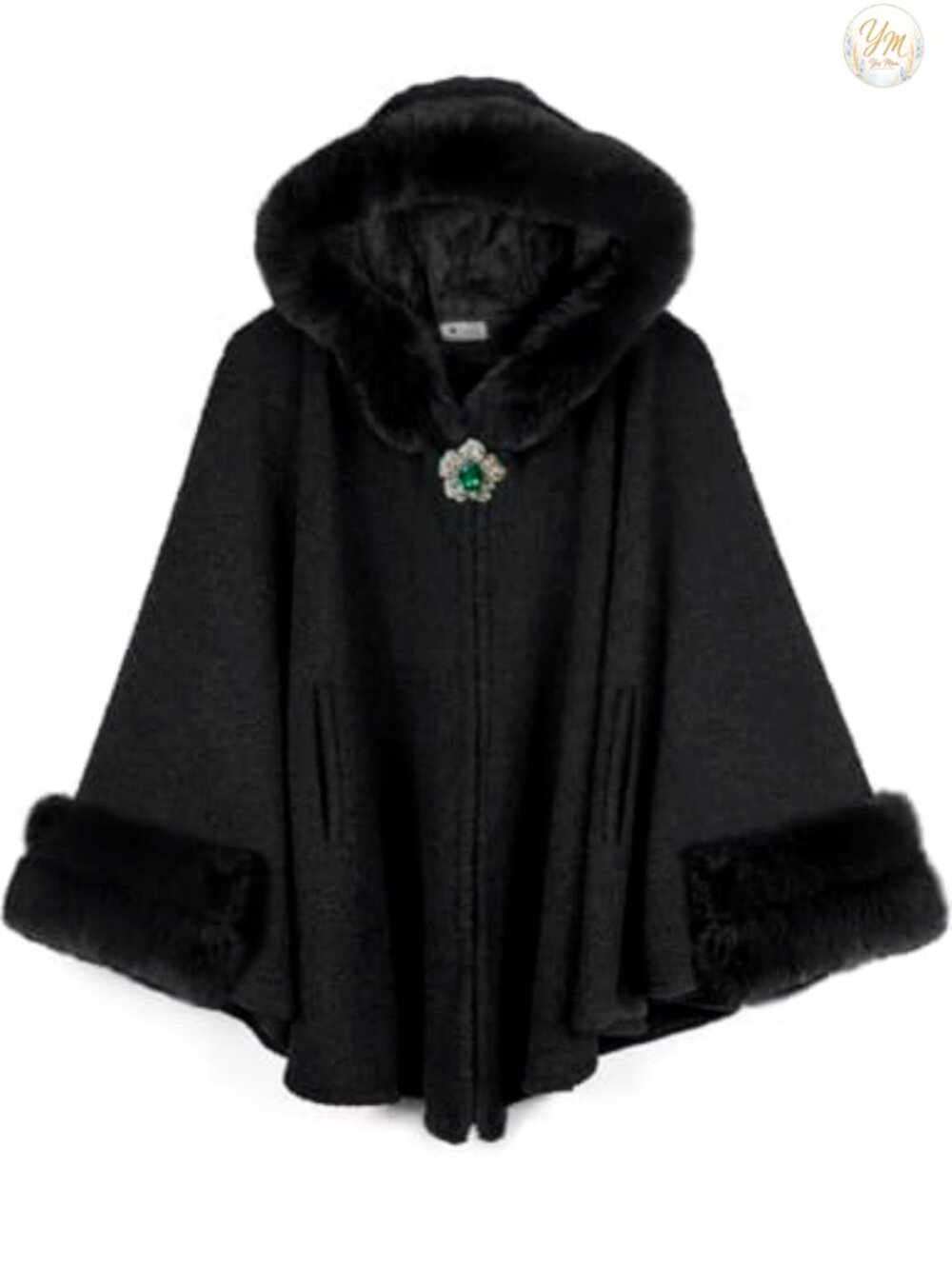 Women's Winter Cape Coat with Faux Fur Trim and Fleece Lined Hooded Cloak Poncho